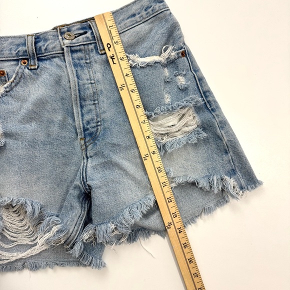 Abercrombie & Fitch Sz 0/25 DISTRESSED HIGH RISE 4" DENIM SHORTS RAW HEM COASTAL - Picture 11 of 14
